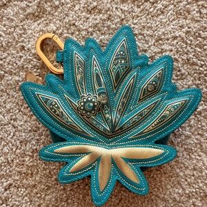 Teal and Gold Jasmine coin purse
